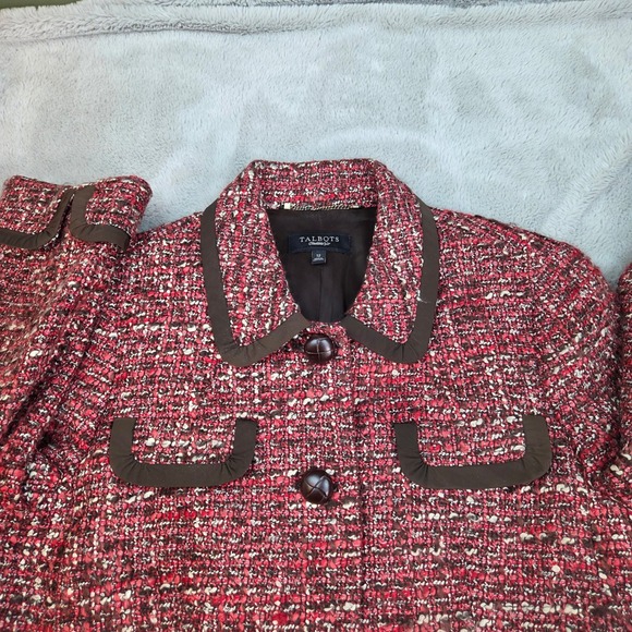 Vintage Talbots Tweed Blazer Women 12 Red Brown Wool Blend Multi Color Button Up - Picture 8 of 10